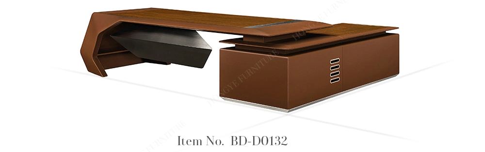 High Quality Luxury Modern L Shape Leather Wooden High End Director Manager CEO Executive Furniture Office Table