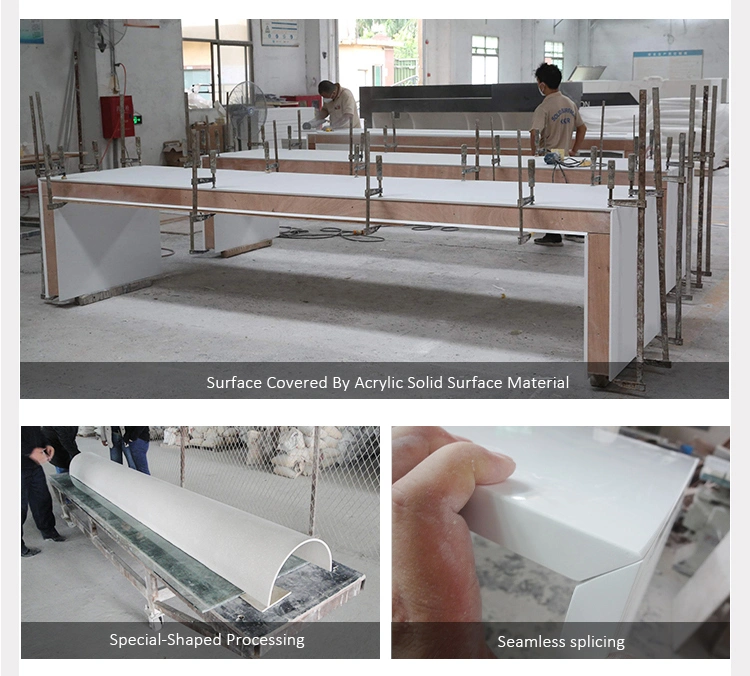 Kkr Customized Modern White Artificial Stone Reception Desk Countertop Integration Meeting Long Tables