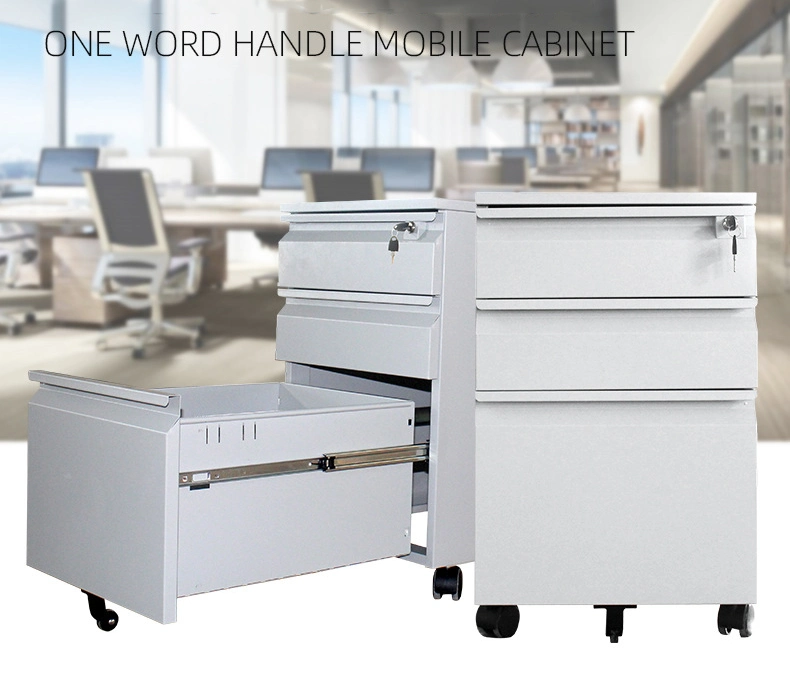 Modern Steel Filing Storage with Wheel Movebale Metal File Cabinet with 3 Drawers for Office Use