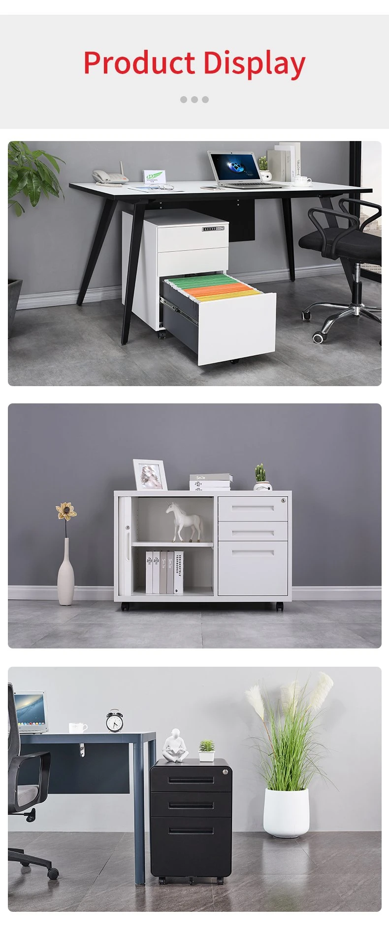 2 Drawers Office Furniture Moving Cabinet Round Edge Mobile Pedestal with Lock